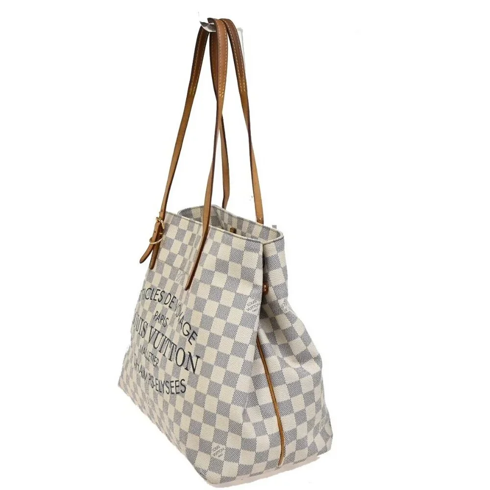 LOUIS VUITTON Cabas PM Shoulder Bag Damier Azur Leather White N41376 72FB897